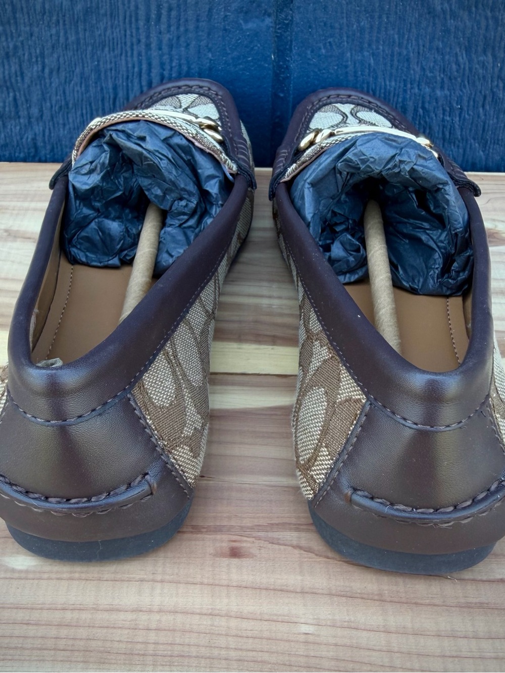 Coach Brown Signature Canvas Loafers with Gold Plaque - Picture 5 of 10